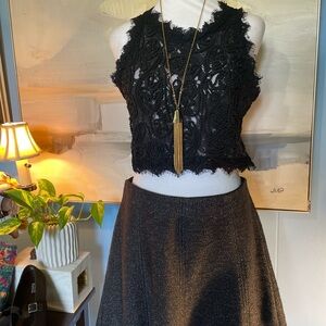 Sans Souci Black Floral Lace Cropped Tank